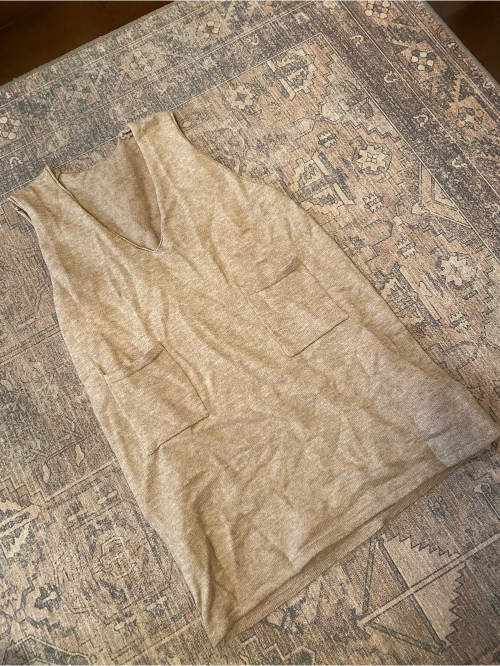 SHEIN Beige V-Neck Sleeveless Knit Mini Dress